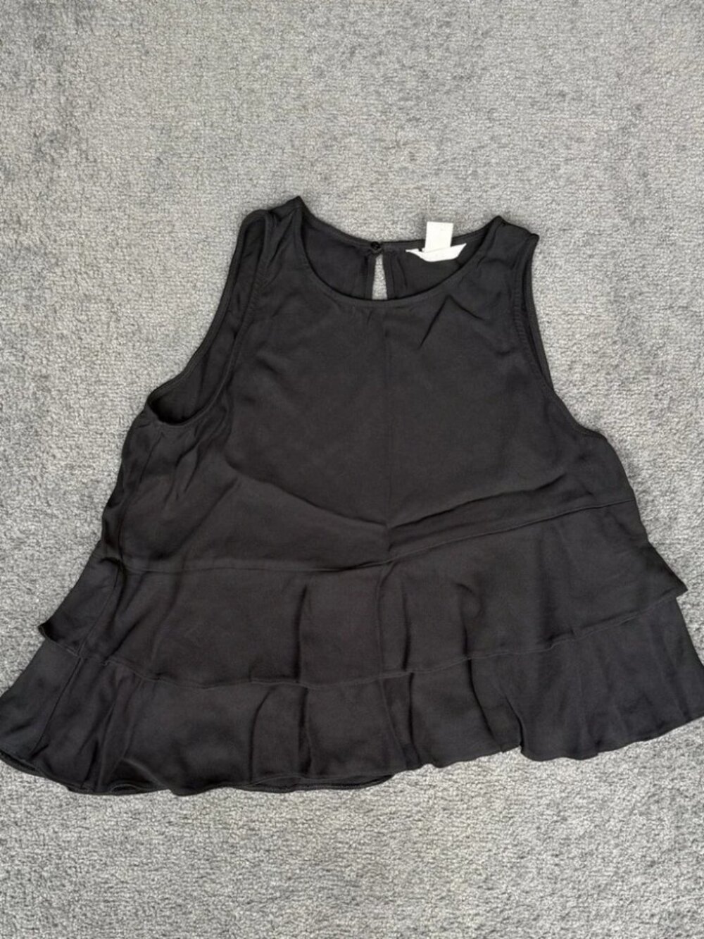 HM Black Sleeveless Tiered Ruffle Asymmetrical Blouse Top Size 8 0353876 2